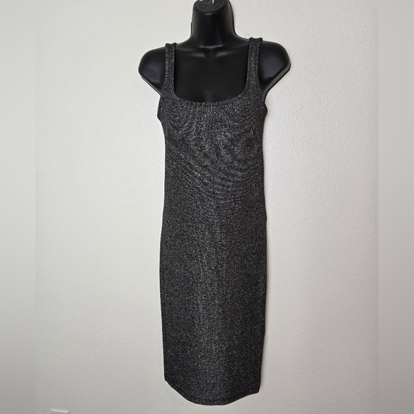 Zara Trafaluc 2017 Metallic Black Sheer Mini Slim Fit Dress Size Small - Picture 3 of 12